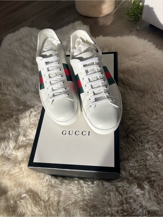 Gucci Other - Gucci White Leather Low-Top Sneakers with Green and Red Web Stripe